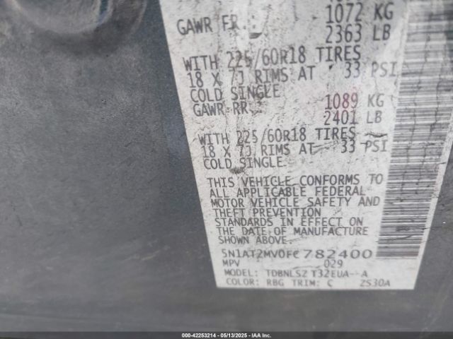 5N1AT2MV0FC782400 Nissan Rogue Sl