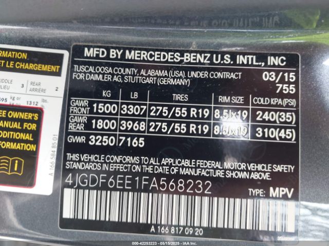 2015 MERCEDES-BENZ GL 450 4JGDF6EE1FA568232 Photo 8