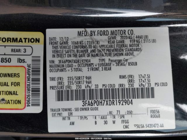 2013 FORD FUSION 3FA6P0H7XDR192904 Photo 8