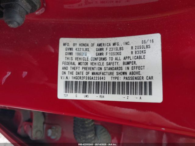1HGCR2F59GA225640 Honda Accord Sport