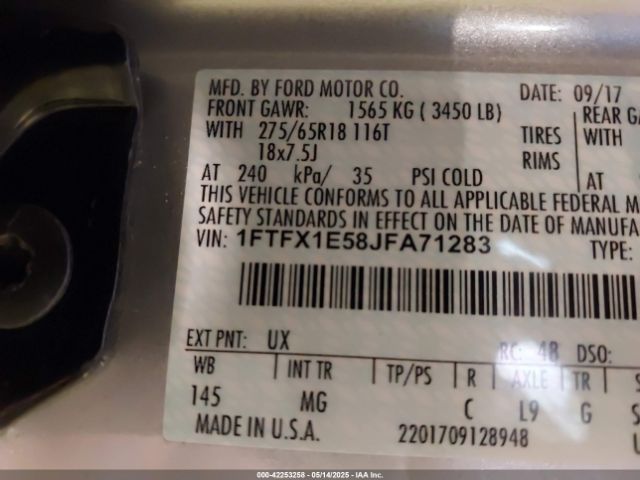 1FTFX1E58JFA71283 Ford F-150 Xlt