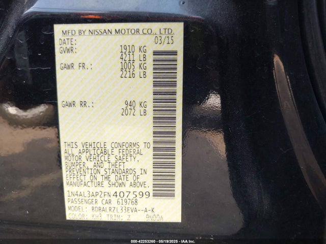 1N4AL3AP2FN407599 Nissan Altima 2.5 Sl
