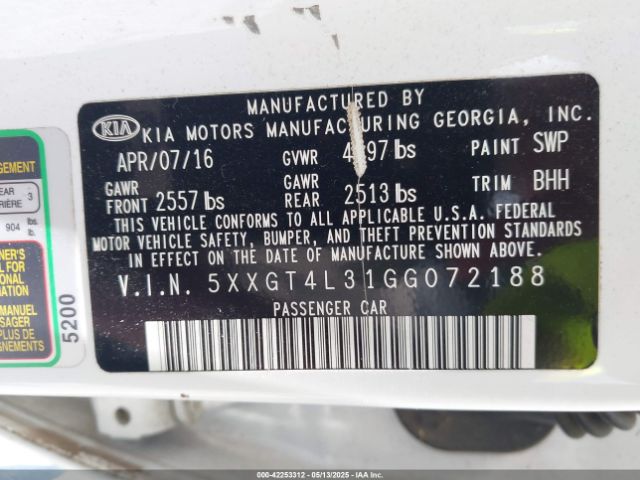 5XXGT4L31GG072188 KIA Optima Lx