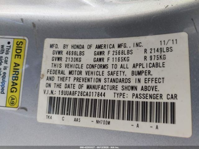 2012 ACURA TL 19UUA8F26CA017844 Photo 8