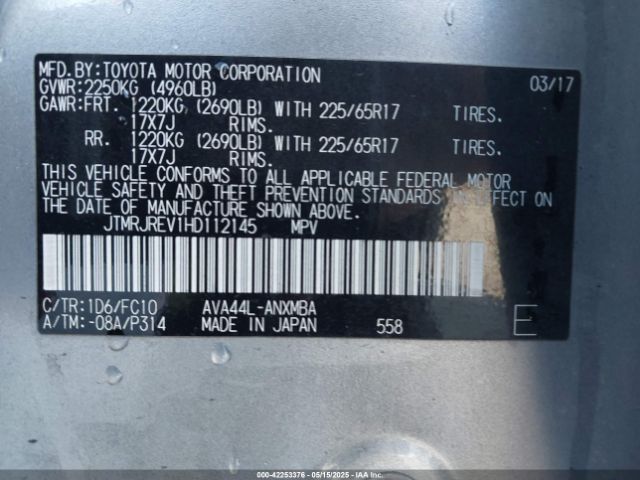JTMRJREV1HD112145 Toyota Rav4 Hybrid Xle