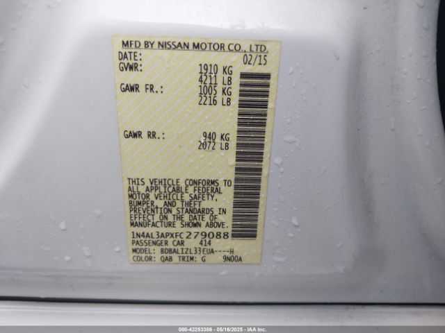 1N4AL3APXFC279088 Nissan Altima 2.5 Sv