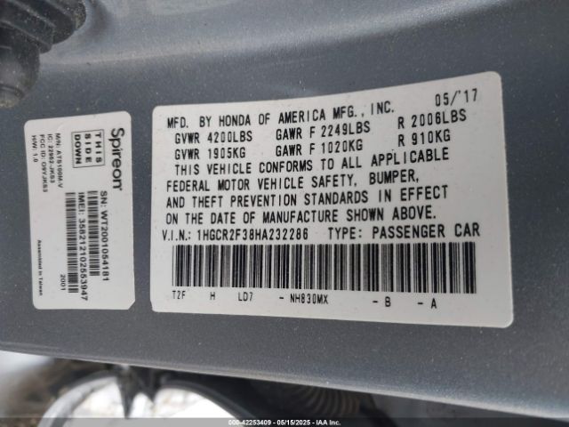 1HGCR2F38HA232286 Honda ACCORD LX