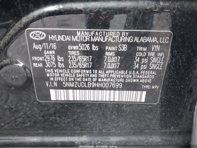 5NMZUDLB9HH007699 Hyundai Santa Fe Sport 2.4l