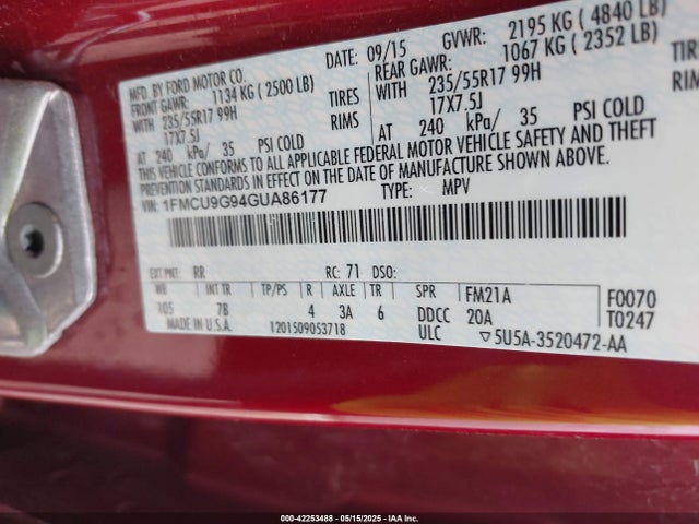 1FMCU9G94GUA86177 Ford ESCAPE SE