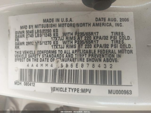 2006 MITSUBISHI ENDEAVOR 4A4MM41S86E078432 Photo 8