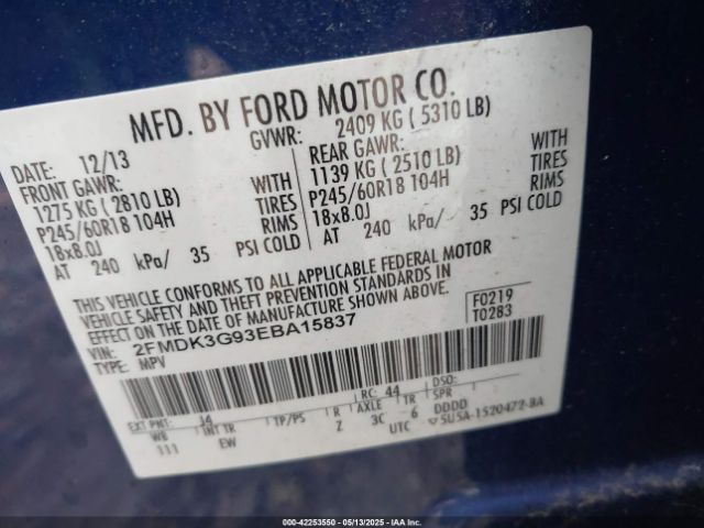 2FMDK3G93EBA15837 Ford EDGE SE