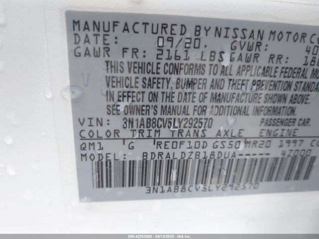 3N1AB8CV5LY292570 Nissan Sentra Sv Xtronic Cvt