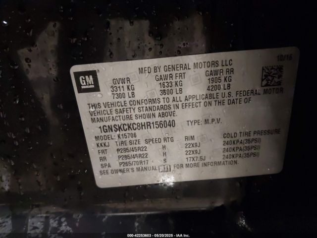 1GNSKCKC8HR156040 Chevrolet Tahoe Premier