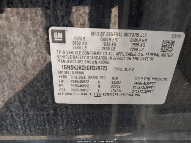 2016 CHEVROLET SUBURBAN 1GNSKJKC5GR328723 Photo 8