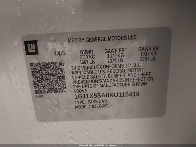 1G11X5SA8KU115419 Chevrolet IMPALA LS