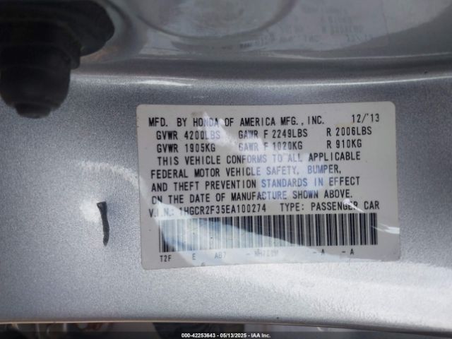 1HGCR2F35EA100274 Honda ACCORD LX
