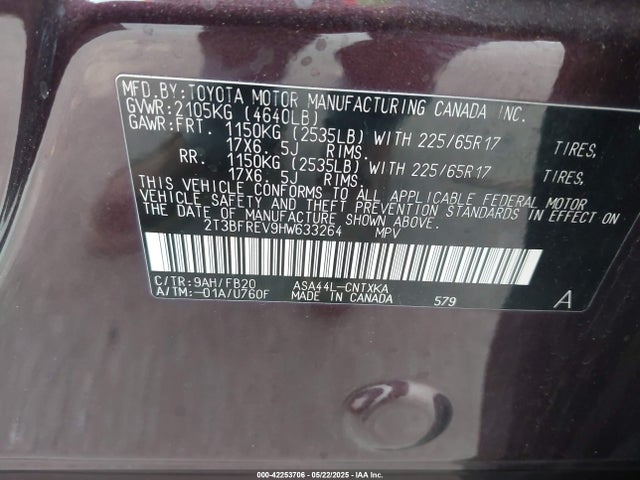2T3BFREV9HW633264 Toyota RAV4 LE
