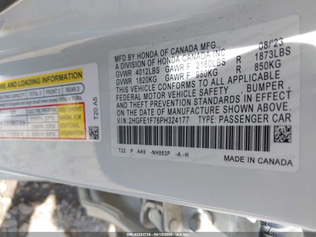 2023 HONDA CIVIC 2HGFE1F76PH324177 Photo 8