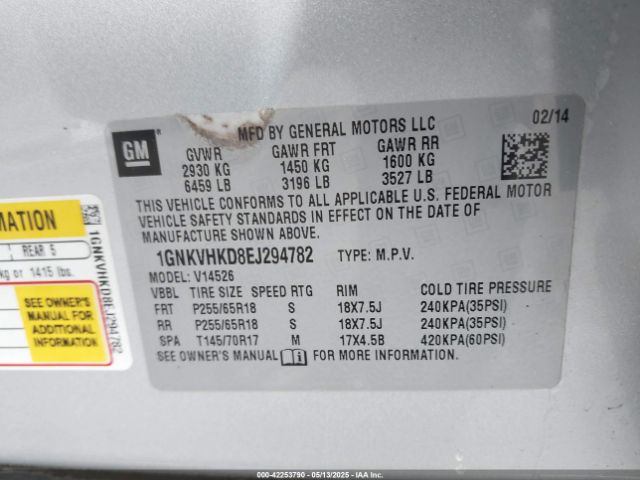 1GNKVHKD8EJ294782 Chevrolet Traverse 2lt