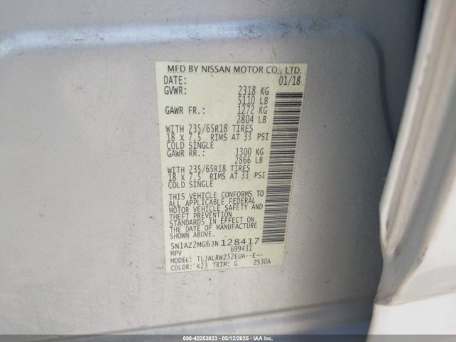 5N1AZ2MG6JN128417 Nissan MURANO SL