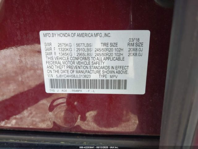 5J8YD4H58JL013823 Acura j35y5