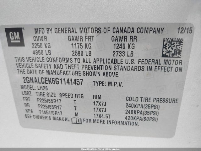 2GNALCEK6G1141457 Chevrolet EQUINOX LT