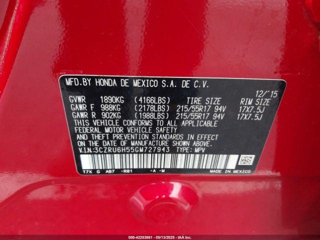 3CZRU6H55GM727943 Honda HR-V EX
