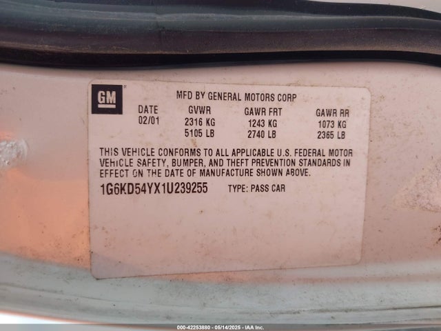 2001 CADILLAC DEVILLE 1G6KD54YX1U239255 Photo 8