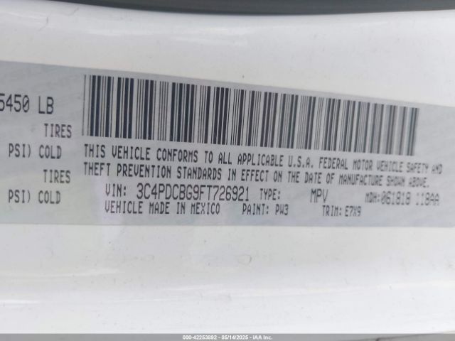 3C4PDCBG9FT726921 Dodge Journey Sxt