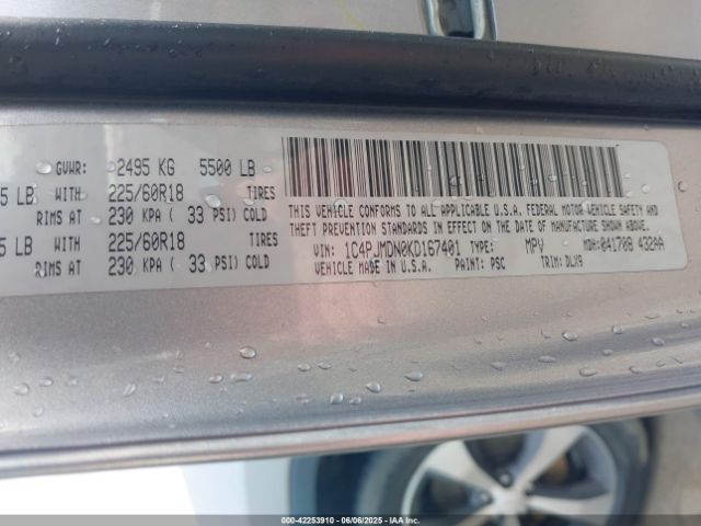 1C4PJMDN0KD167401 Jeep Cherokee Limited 4x4