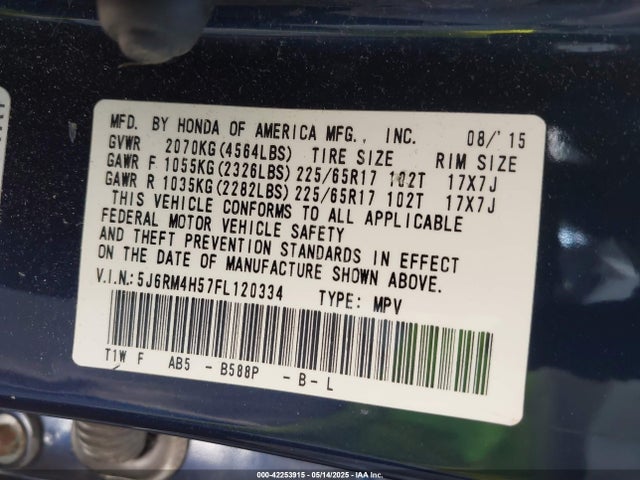 5J6RM4H57FL120334 Honda k24w9