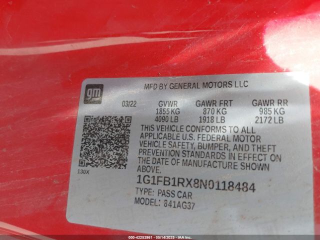 2022 CHEVROLET CAMARO 1G1FB1RX8N0118484 Photo 8