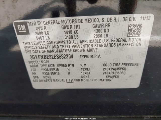 3GYFNBE32ES582204 Cadillac Srx Luxury Collection