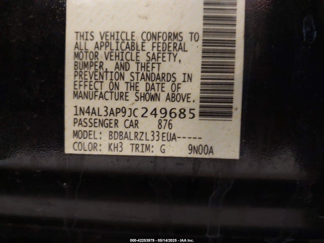 1N4AL3AP9JC249685 Nissan Altima 2.5 Sl