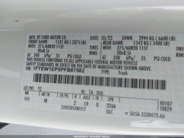 1FTEW1EP5PFB87582 Ford F-150 Xl