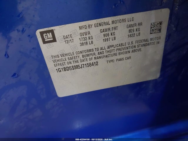 1G1BD5SM5J7158412 Chevrolet Cruze Lt Manual