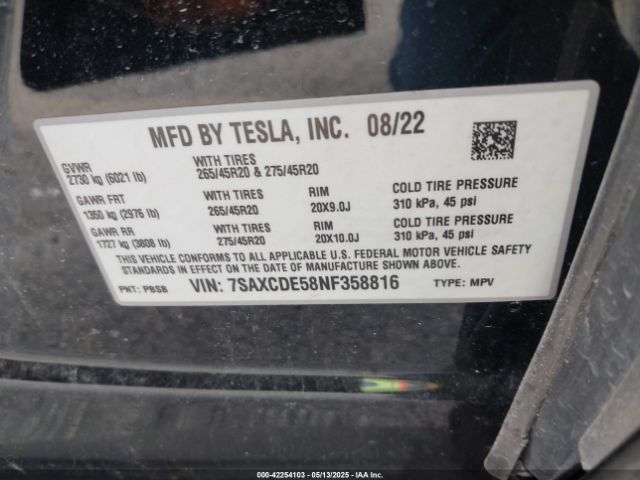 7SAXCDE58NF358816 Tesla Model X Dual Motor All-wheel Drive/plaid Tri Motor All-wheel Drive