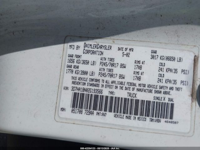 2002 DODGE RAM 1500 3D7HA18N02G193566 Photo 8