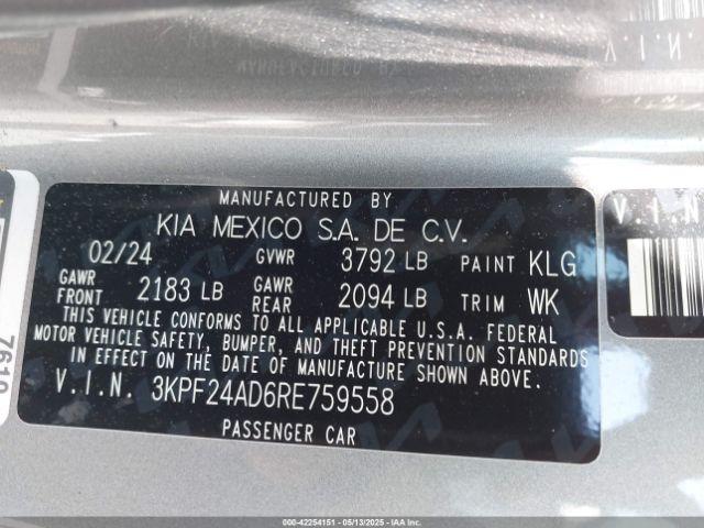 3KPF24AD6RE759558 KIA Forte Lxs