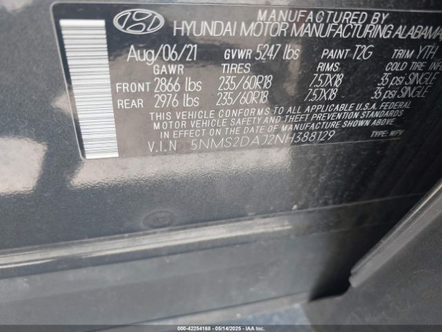 2022 HYUNDAI SANTA FE 5NMS2DAJ2NH388129 Photo 8