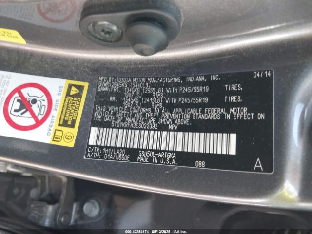 5TDYKRFH3ES022092 Toyota Highlander Limited Platinum V6