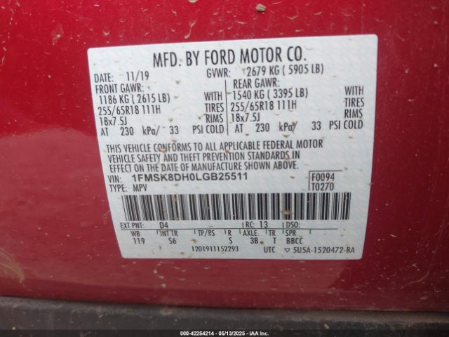 2020 FORD EXPLORER 1FMSK8DH0LGB25511 Photo 8