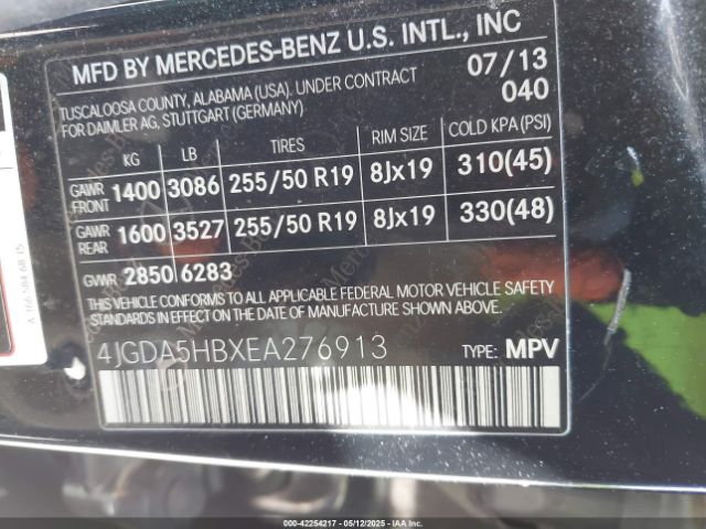 4JGDA5HBXEA276913 Mercedes-Benz Ml 350 4matic
