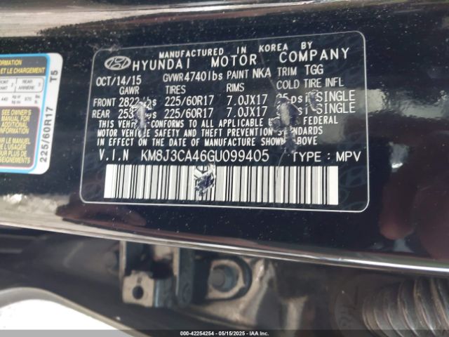 KM8J3CA46GU099405 Hyundai 2016