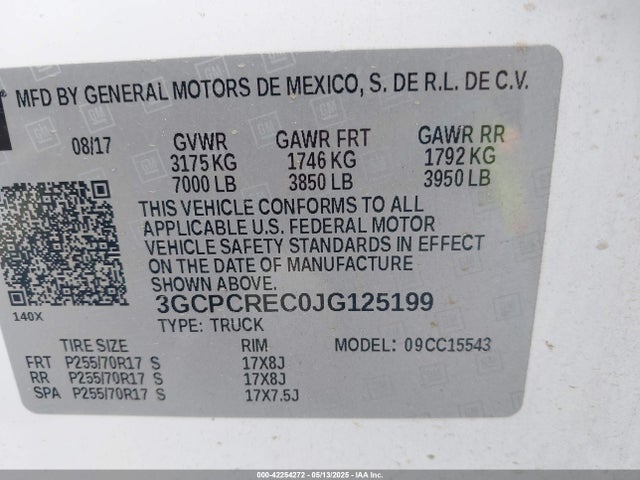 3GCPCREC0JG125199 Chevrolet l83 - sidi: spark ignited direct injection, vvt: variable valve timing, afm, e85 max, alum