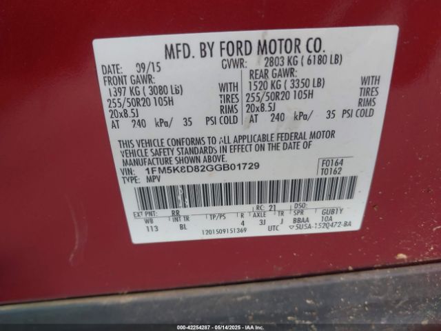 2016 FORD EXPLORER 1FM5K8D82GGB01729 Photo 8