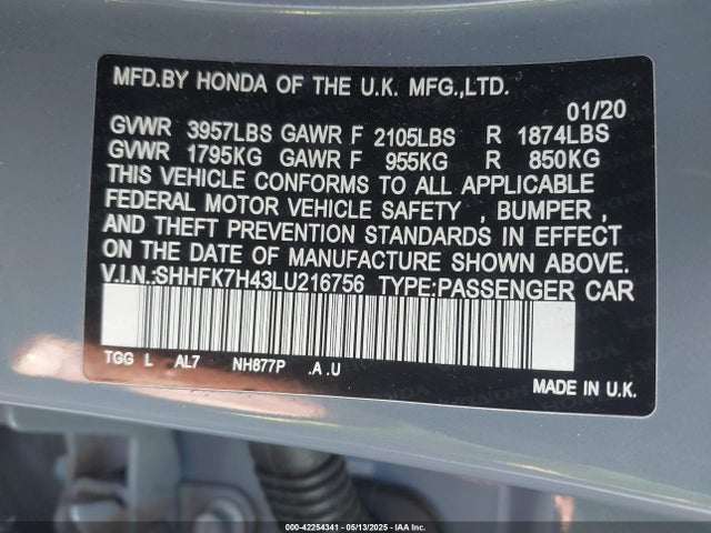 Honda l15ba 2020 SHHFK7H43LU216756 Image 9