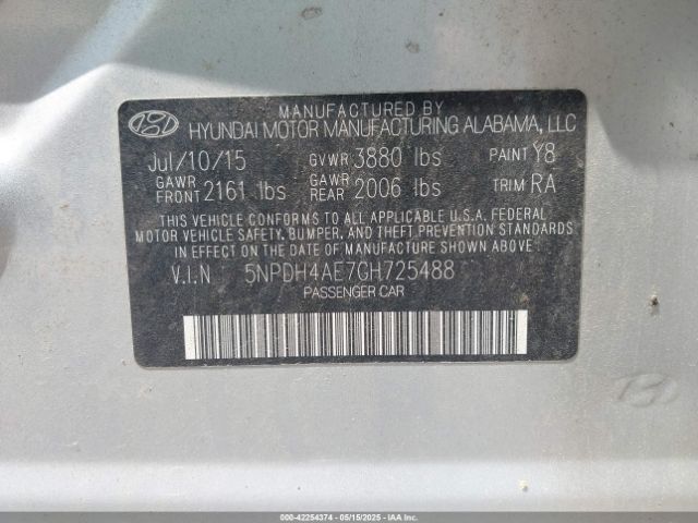 5NPDH4AE7GH725488 Hyundai ELANTRA SE