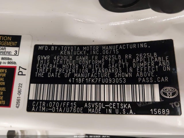 Toyota 2ar-fe 2015 4T1BF1FK7FU093053 Image 9