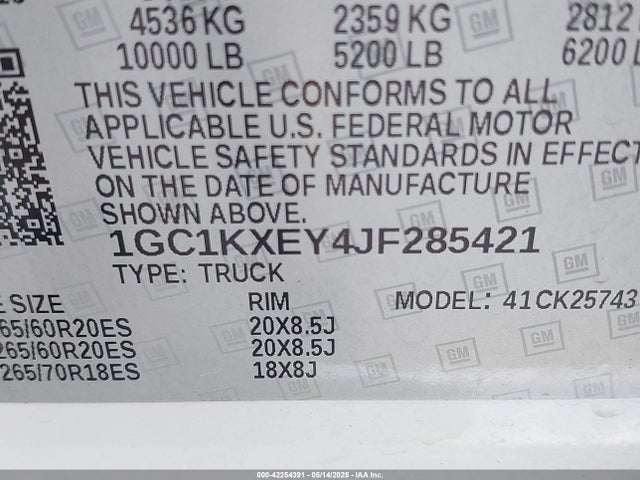 1GC1KXEY4JF285421 Chevrolet Silverado 2500hd High Country